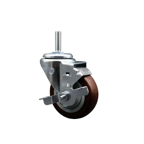 Service Caster 35 Inch Maroon Polyurethane Wheel Swivel 34 Inch Threaded Stem Caster with Brake SCC SCC-TS20S3514-PPUB-MRN-TLB-34212 - main